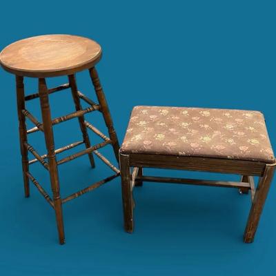 Vintage Antique Vanity Stool / Piano Bench + Union City Stool