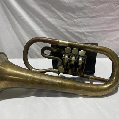 Flugelhorn Antique Rotary Valve Brass With Engravings Inscription And One Mouthpiece 7C Vincent Bach