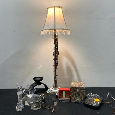 Music Themed Decor, Flute Lamp, & 2 Vintage Metronomes  