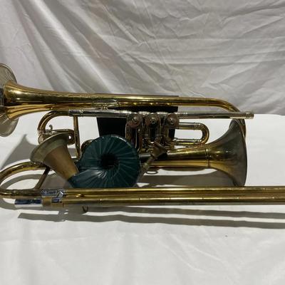 Antique August Bopp Brass Trumpet + Getzen Deluxe Elkhorn + Brass German Hunting Horn Leather Grip
