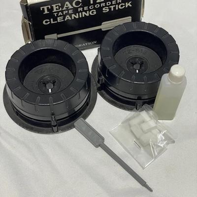 2 TEAC TZ-612 NAB Hub Adapters + Rare TEAC TZ-275 Tape Recorder Cleaning Stick Tips With Fluid 