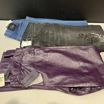 Swann Deep Purple Leather Pants, Escada & Jendo Jeans