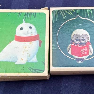 Vintage Christmas Ornament Lot – Hallmark Keepsake Owl, Doggy in a Stocking, Mouse & Seal