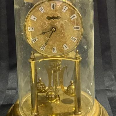 Vintage Brass Anniversary / Torsion Pendulum Clock Under Glass Dome – Roman Numerals