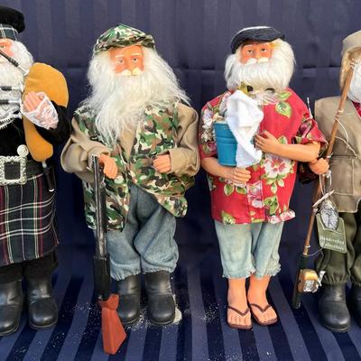 Set of 4 Handcrafted Santa Claus Collectible Figures – Rustic / Outdoorsman Themes