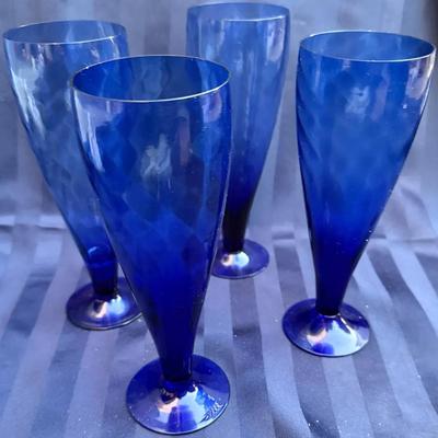 Set of 4 Cobalt Blue Stemmed Glasses – Vintage Cocktail or Champagne Flutes