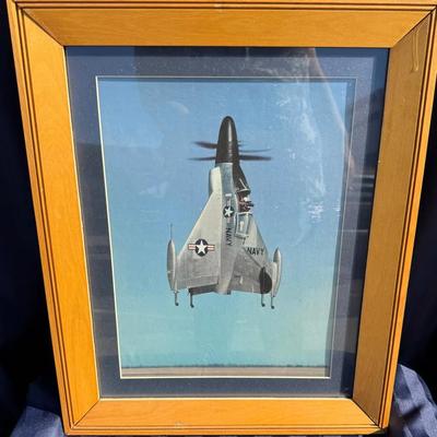 Framed U.S. Navy VTOL Aircraft Photograph – Military Aviation Wall Art – Wooden Frame