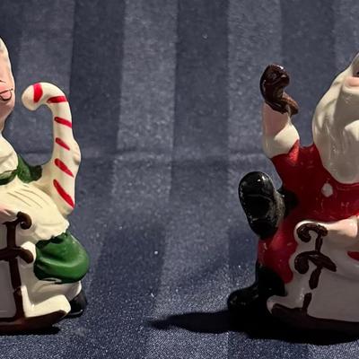 Vintage Christmas Ceramic Figurines – Santa Claus & Mrs. Claus Rocking Chair Pair