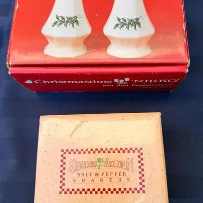 Vintage Fall & Christmas Ceramic Salt and Pepper Shakers – Japan & Avon (4-Piece Lot with Boxes)