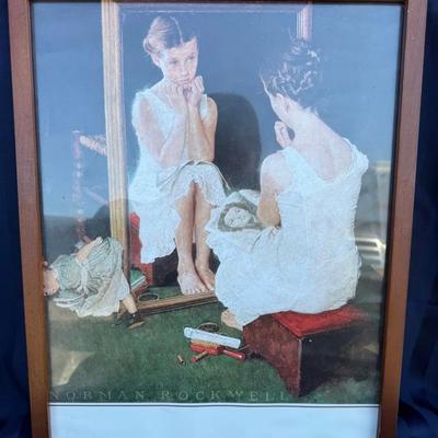 Norman Rockwell “Girl at the Mirror” Framed Art Print – Classic Americana Illustration, Wood Frame