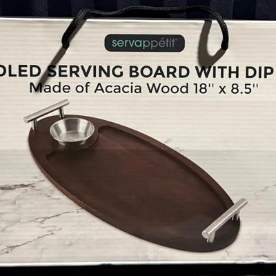 Servappétit Acacia Wood Handled Serving Board with Dip Bowl – 18” x 8.5” (New) 