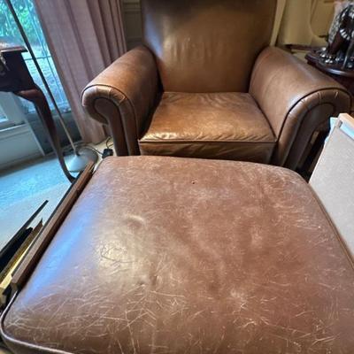 Bernhardt oversize leather chair & ottoman