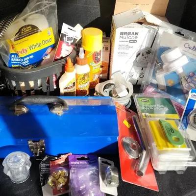Home Maintenance - Blue Metal Toolbox, Plumbing & Painting Supplies, Window Film Application 
