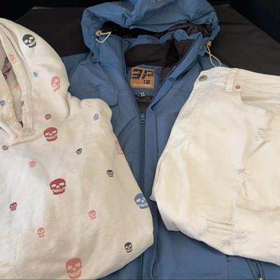 Clothing - Ice Peak Men’s Winter Jacket, Sport of Kings Skull Hoodie & American Eagle Cutoff Jeans