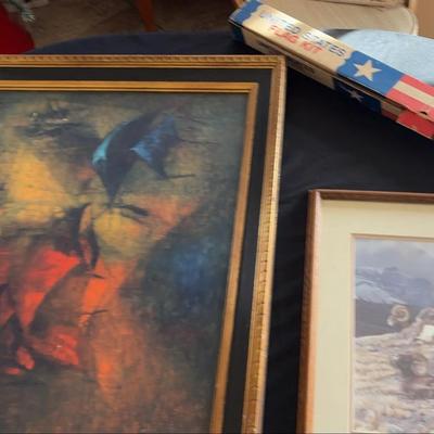 Wall Art - Lebadang Fishing Nets Painting, Framed Bighorns Print & American Flag 