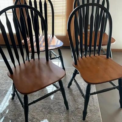 Set Of 4 Wood Kitchen Dining Chairs - Dark Green & Mahogany Brown