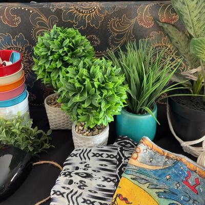 Home Decor - Assorted Planters, Artificial Plants, Damask Print Canvas & More