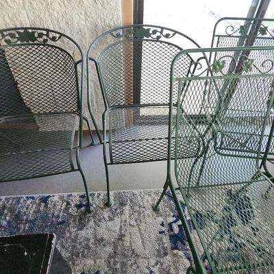 Nice Set (4) Green Metal Patio Outdoor Chairs, 2 Matching Sets Of 2 - Very Heavy!