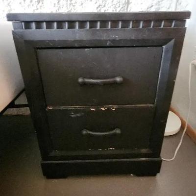 (2) Matching Set Bedside Side Tables, 2 Drawers, Black Finish, Wood