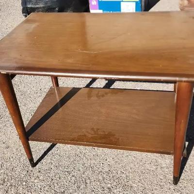 Mid Century Modern Square Wooden Table - Medium Wood, 28" X 19" Top, 20" Tall