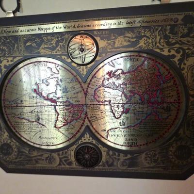 Vintage 1964 Masketeers Large Brass and Wood World Map