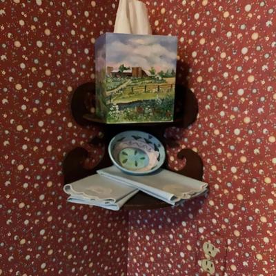 Painted Tissue Box, Soap Dish, Corner Shelf