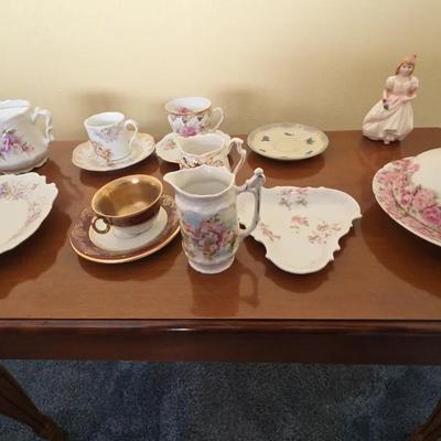 Various Vintage Tea Cups And Butter Dish
