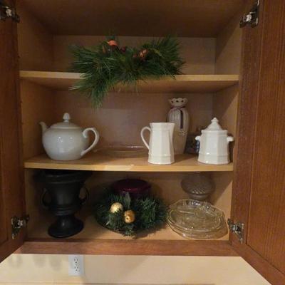 Christmas Candle And Assorted Glassware