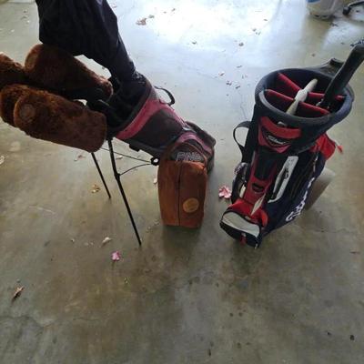 Pair Of Gold Bags With Vintage Wooden Drivers