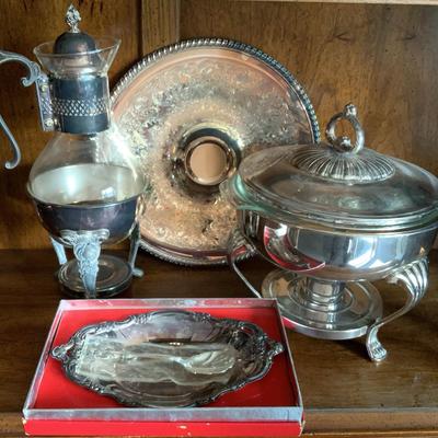 Vintage, Silver Plated, Carafe Coffee/Tea Pot, Warmer, Server, Carafe, 15 inch, Platter, Food Warmer