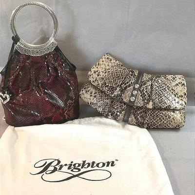 Brighton Snakeskin Clutch And Bucket Handbag