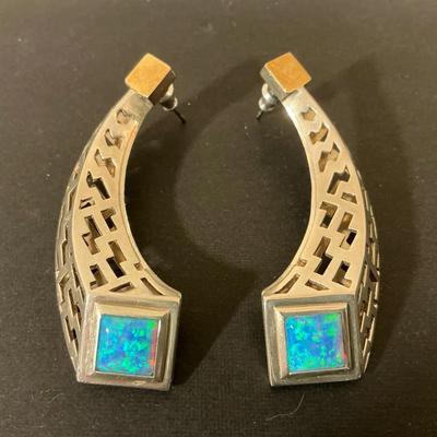Sterling And 14k Opal Dangle Earrings 