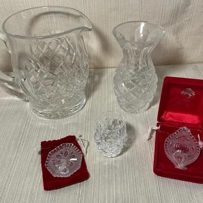 Waterford Crystal Pitcher, Vase, Shot Glass, & Ornamnets