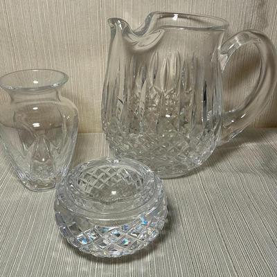 Waterford Crystal Pitcher, Vase, Ashtray