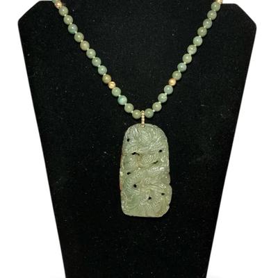 14k Gold Accented Jade Necklace 