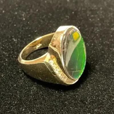 14k Gold Ammolite Diamond Ring (Size 6) (12.13 Grams Total)