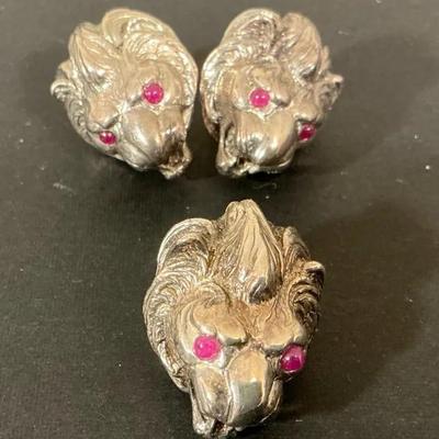 Sterling Silver Coro Lions Head Earrings And Slide Pendant 