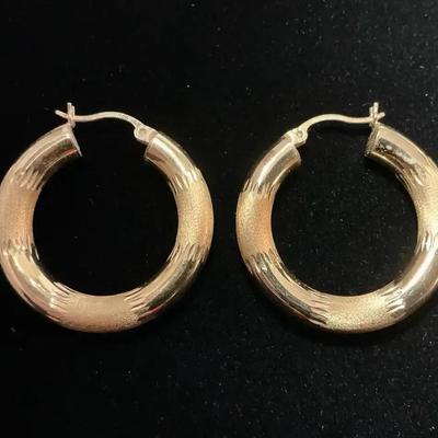 14k Gold Brushed Hoop Earrings (3.84 Grams)
