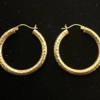 14k Gold Hammered Hoop Earrings (3.27 Grams)