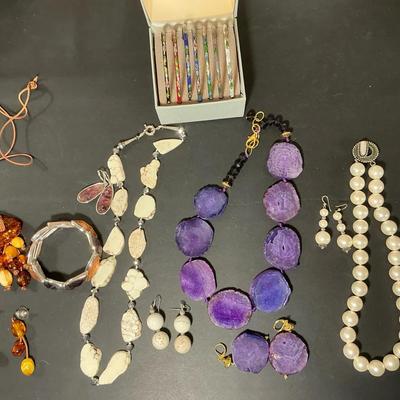 Costume Jewelry Including Cloisonné, Pearls And Agate 