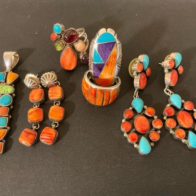 Sterling Silver Multicolor Turquoise Signed Pieces 