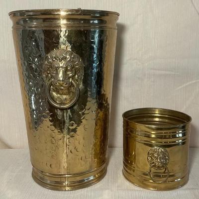 English Lion Knocker Brass Umbrella Stand & Bucket
