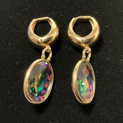 14k Gold Mystic Topaz Earrings 