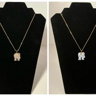14k Gold Accented Elephant Pendants & One 14k Gold Chain (Chain 3.29 Grams)