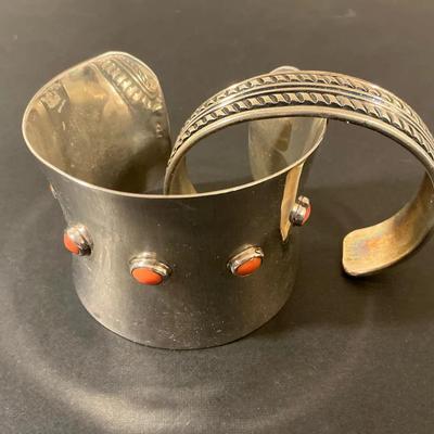Set Of Two Sterling Silver Cuff Bracelets 