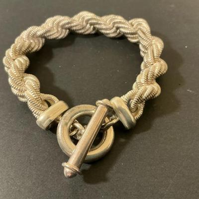 Sterling Silver Braided Rope Chain Toggle Bracelet 8” (84g) 