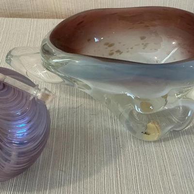 Blown Glass Oil Lamp & Dish