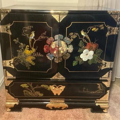 Asian Painted Lacquered Cabinet 24.25"h x 24"w x 16"d