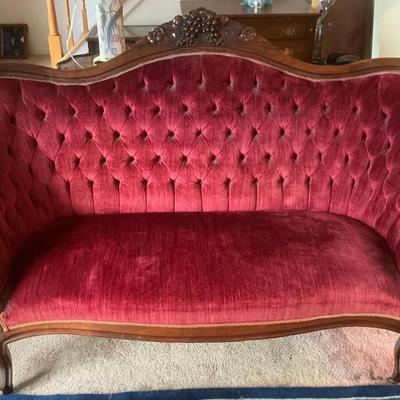Antique Victorian Grape Wood Frame Sofa
