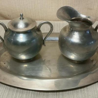 Heather Mexico Sterling Silver Sugar, Creamer, & Tray 590g